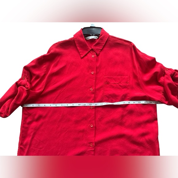 Zara Vibrant Red Button Down Shirt. Viscose/Lyocell blend. Size Medium. - Picture 11 of 14